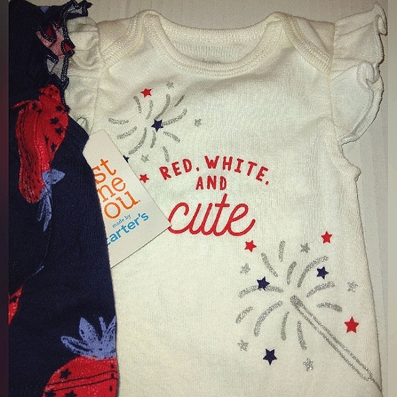 ☆NWT☆Sweet 🍓 Strawberry NB Carter's Girl 3 Piece Fireworks Short Set☆Adorable - Picture 7 of 11